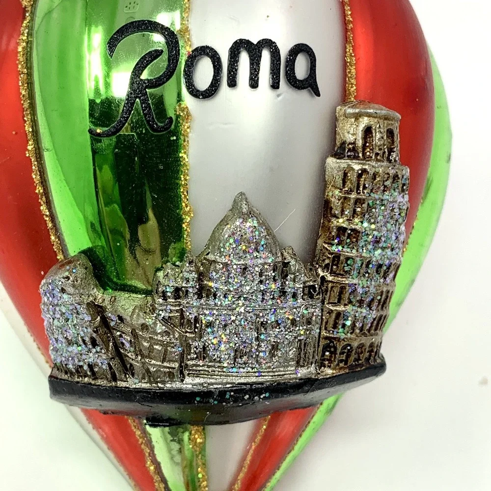 Blown Glass 6" Hot Air Balloon Ornament Rome/Roma Italy Travel w Basket & Santa - Picture 7 of 9